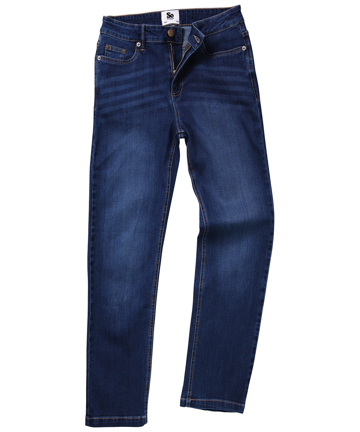 Tryck din logga på Jeans från AWDis So Denim - Anpassa Dam Katy raka jeans i färgen Marinblå för företag, föreningar och privatpersoner