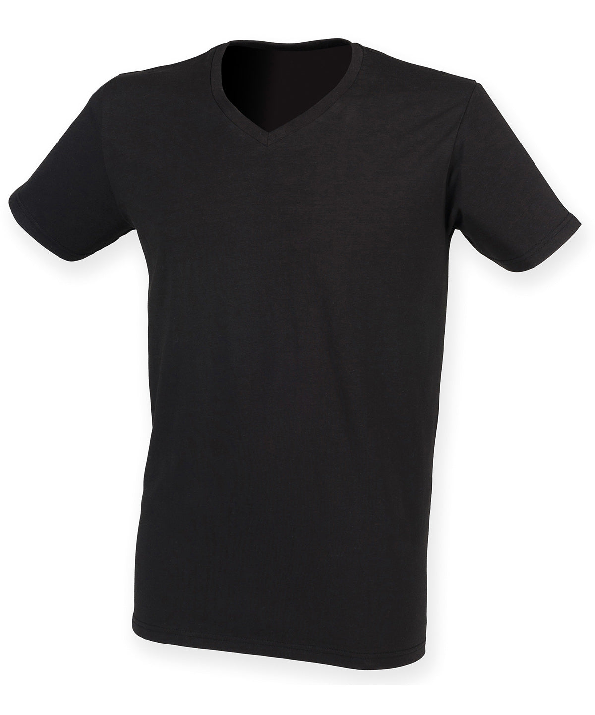 Tryck din logga på T-shirts från SF - Anpassa Herr T-shirt med V-hals i stretch i färgen Svart för företag, föreningar och privatpersoner