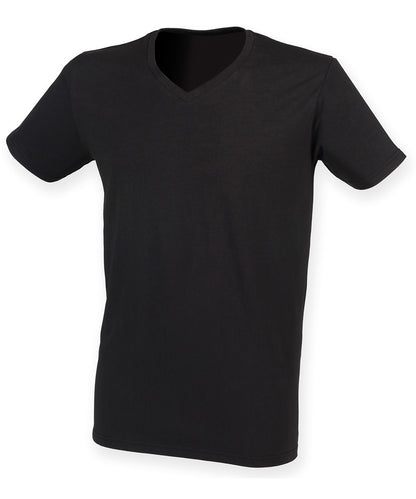 Tryck din logga på T-shirts från SF - Anpassa Herr T-shirt med V-hals i stretch i färgen Svart för företag, föreningar och privatpersoner