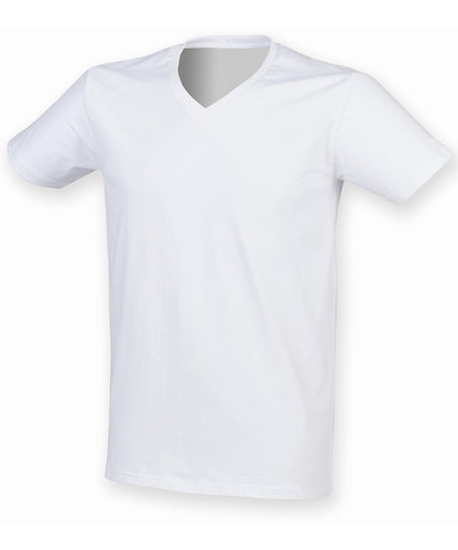 Tryck din logga på T-shirts från SF - Anpassa Herr T-shirt med V-hals i stretch i färgen Vit för företag, föreningar och privatpersoner