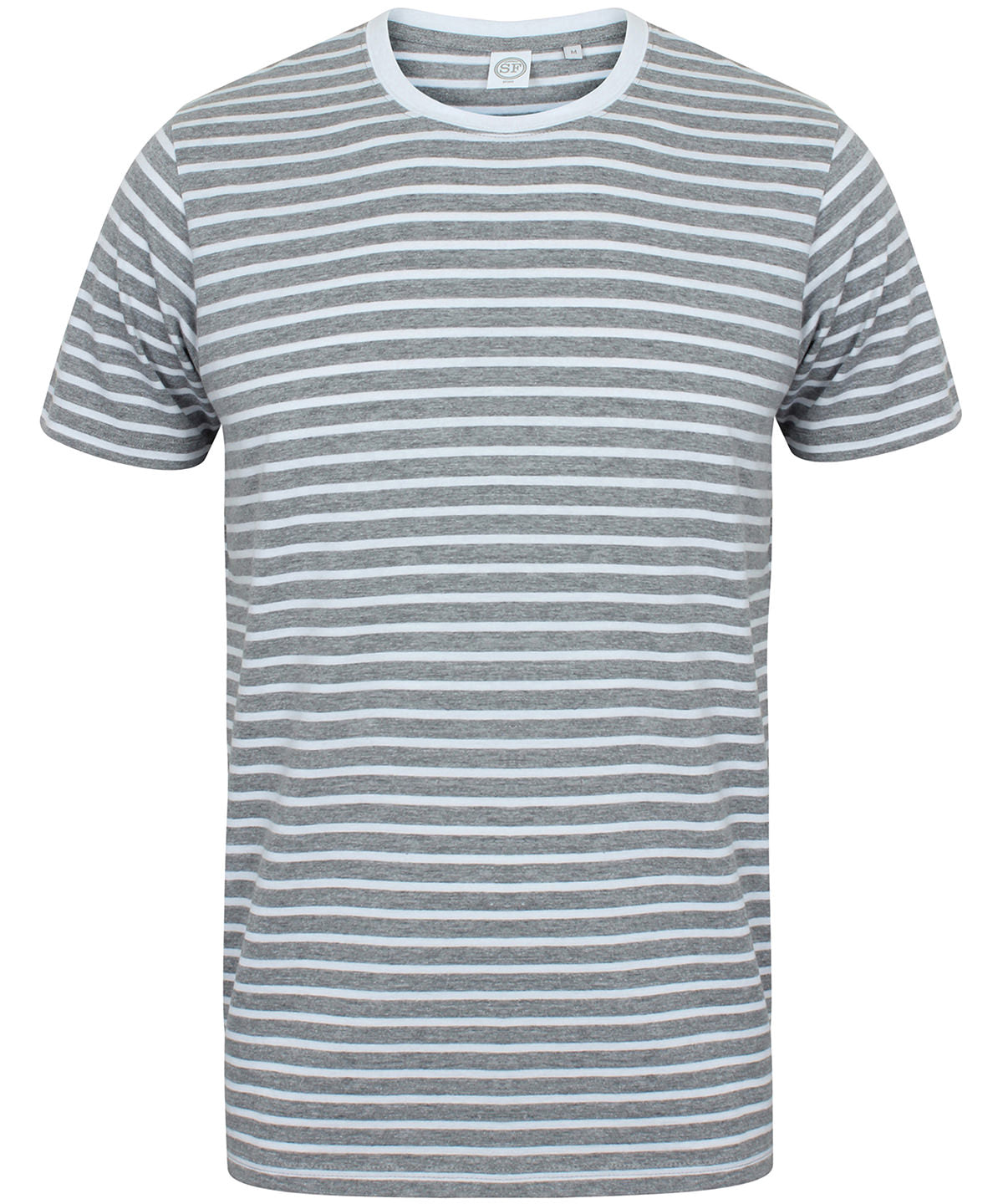 Tryck din logga på T-shirts från SF - Anpassa Unisex randig T-shirt i färgen Ljunggrå för företag, föreningar och privatpersoner