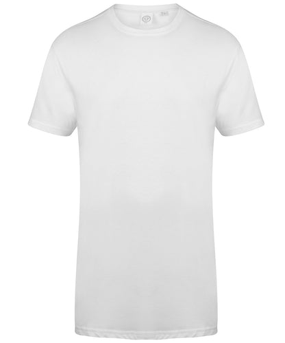 Tryck din logga på T-shirts från SF - Anpassa Extra lång T-shirt med avfasad fåll - Herr i färgen Vit för företag, föreningar och privatpersoner