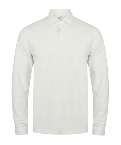 Tryck din logga på Piké från SF - Anpassa Long Sleeve Stretch Polo i färgen Vit för företag, föreningar och privatpersoner