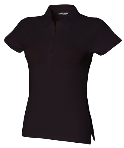 Tryck din logga på Piké från SF - Anpassa Women’s Stretch Polo i färgen Svart för företag, föreningar och privatpersoner