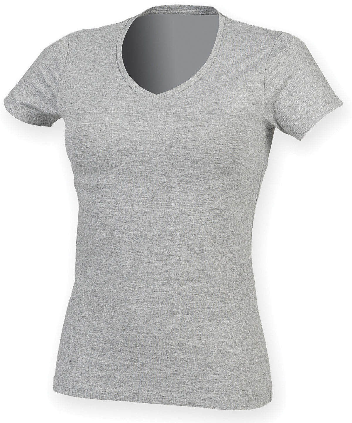 Tryck din logga på T-shirts från SF - Anpassa Feel Good V-neck Stretch T-shirt – Dam i färgen Ljunggrå för företag, föreningar och privatpersoner