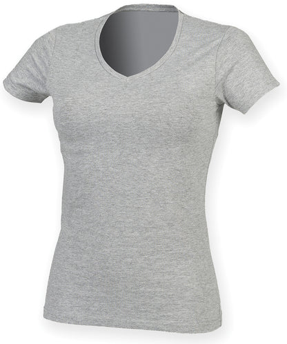 Tryck din logga på T-shirts från SF - Anpassa Feel Good V-neck Stretch T-shirt – Dam i färgen Ljunggrå för företag, föreningar och privatpersoner
