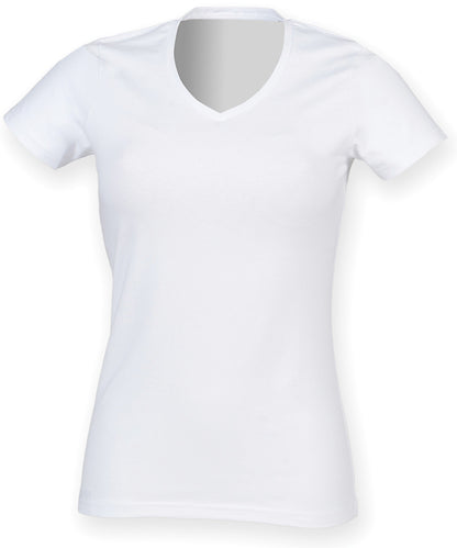 Tryck din logga på T-shirts från SF - Anpassa Feel Good V-neck Stretch T-shirt – Dam i färgen Vit för företag, föreningar och privatpersoner