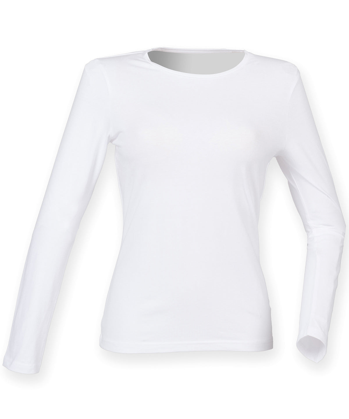 Tryck din logga på T-shirts från SF - Anpassa Långärmad Feel Good Stretch T-shirt – Dam i färgen Vit för företag, föreningar och privatpersoner