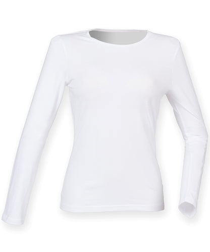 Tryck din logga på T-shirts från SF - Anpassa Långärmad Feel Good Stretch T-shirt – Dam i färgen Vit för företag, föreningar och privatpersoner