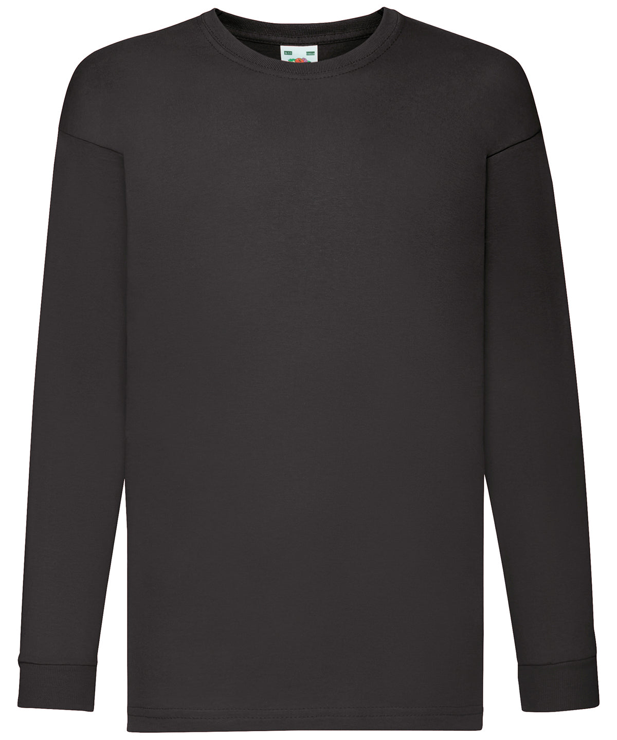 Tryck din logga på T-shirts från Fruit of the Loom - Anpassa Kids Valueweight långärmad T-shirt i färgen Svart för företag, föreningar och privatpersoner