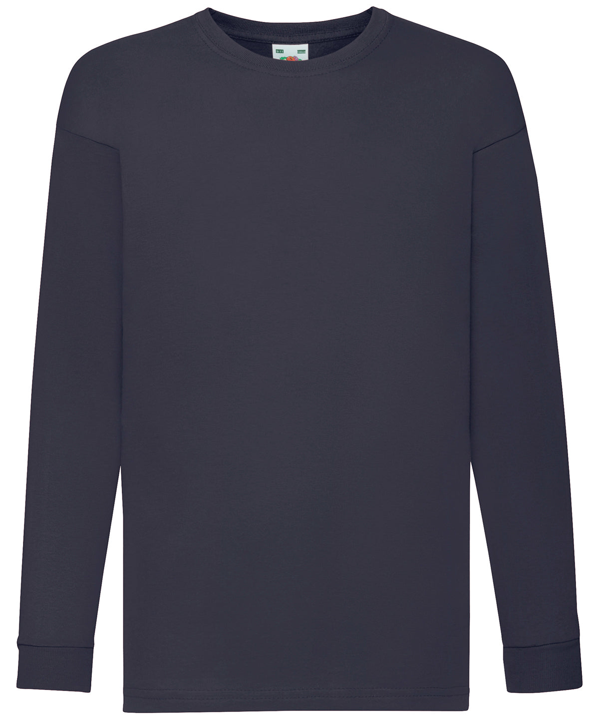 Tryck din logga på T-shirts från Fruit of the Loom - Anpassa Kids Valueweight långärmad T-shirt i färgen Marinblå för företag, föreningar och privatpersoner