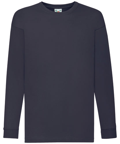 Tryck din logga på T-shirts från Fruit of the Loom - Anpassa Kids Valueweight långärmad T-shirt i färgen Marinblå för företag, föreningar och privatpersoner