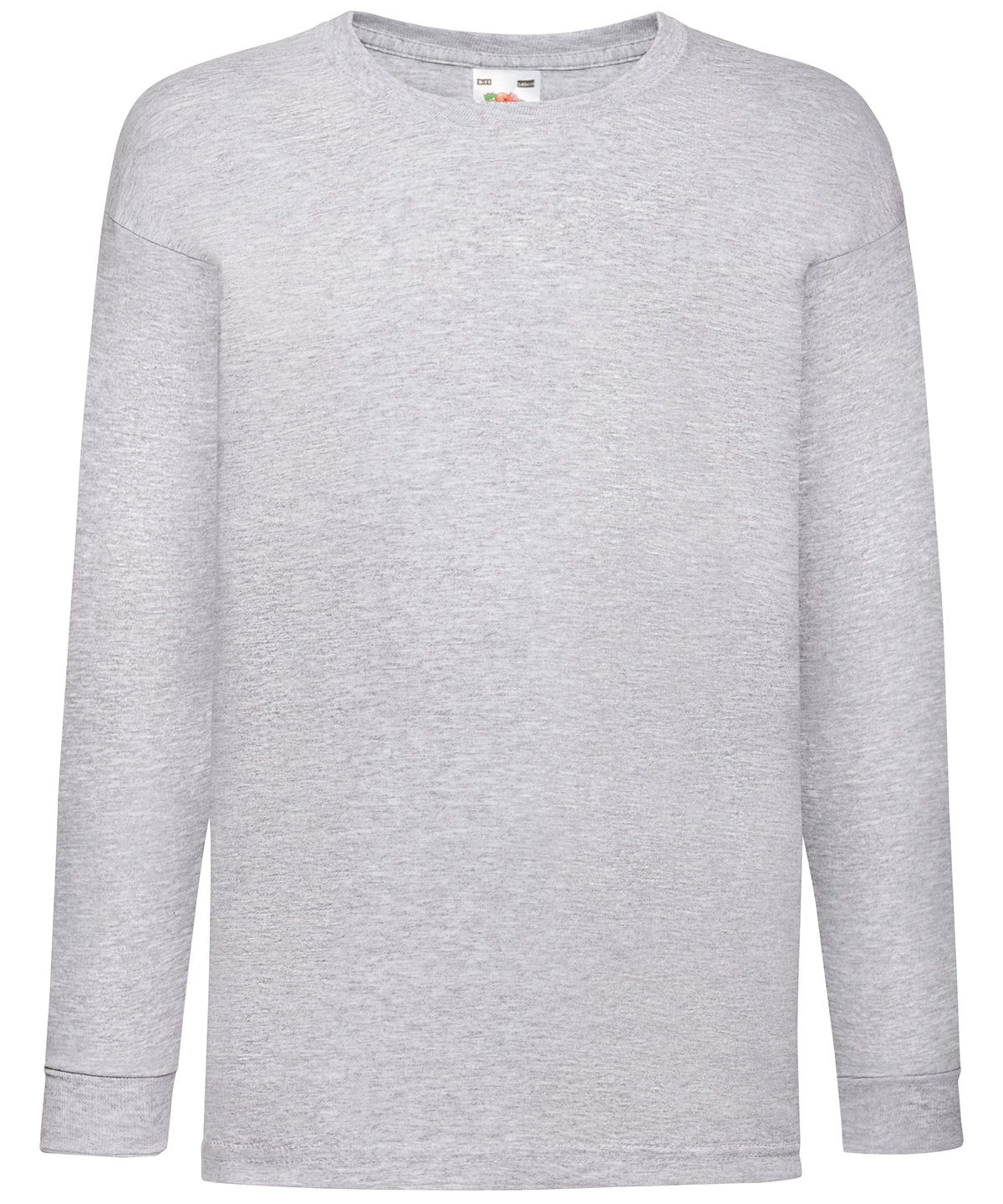 Tryck din logga på T-shirts från Fruit of the Loom - Anpassa Kids Valueweight långärmad T-shirt i färgen Ljunggrå för företag, föreningar och privatpersoner