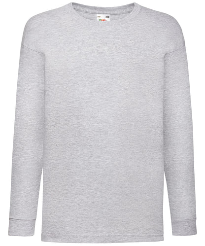 Tryck din logga på T-shirts från Fruit of the Loom - Anpassa Kids Valueweight långärmad T-shirt i färgen Ljunggrå för företag, föreningar och privatpersoner