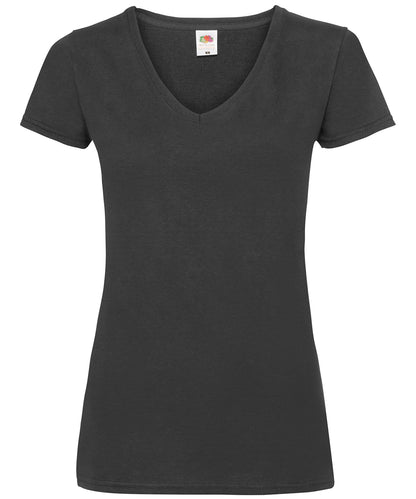 Tryck din logga på T-shirts från Fruit of the Loom - Anpassa Valueweight V-ringad T-shirt -Dam i färgen Svart för företag, föreningar och privatpersoner