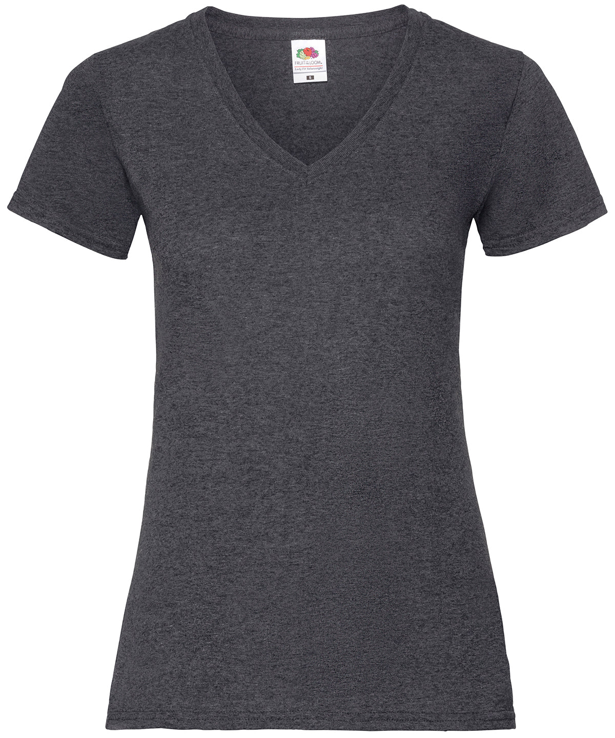 Tryck din logga på T-shirts från Fruit of the Loom - Anpassa Valueweight V-ringad T-shirt -Dam i färgen Mörkgrå för företag, föreningar och privatpersoner