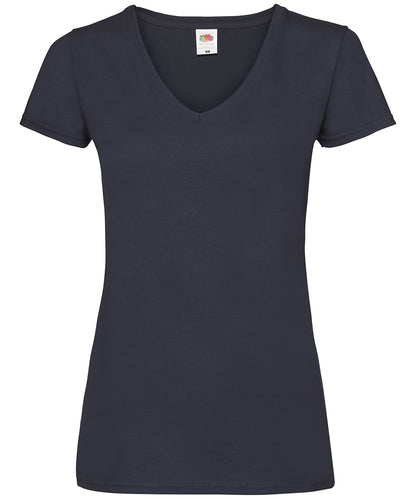 Tryck din logga på T-shirts från Fruit of the Loom - Anpassa Valueweight V-ringad T-shirt -Dam i färgen Marinblå för företag, föreningar och privatpersoner