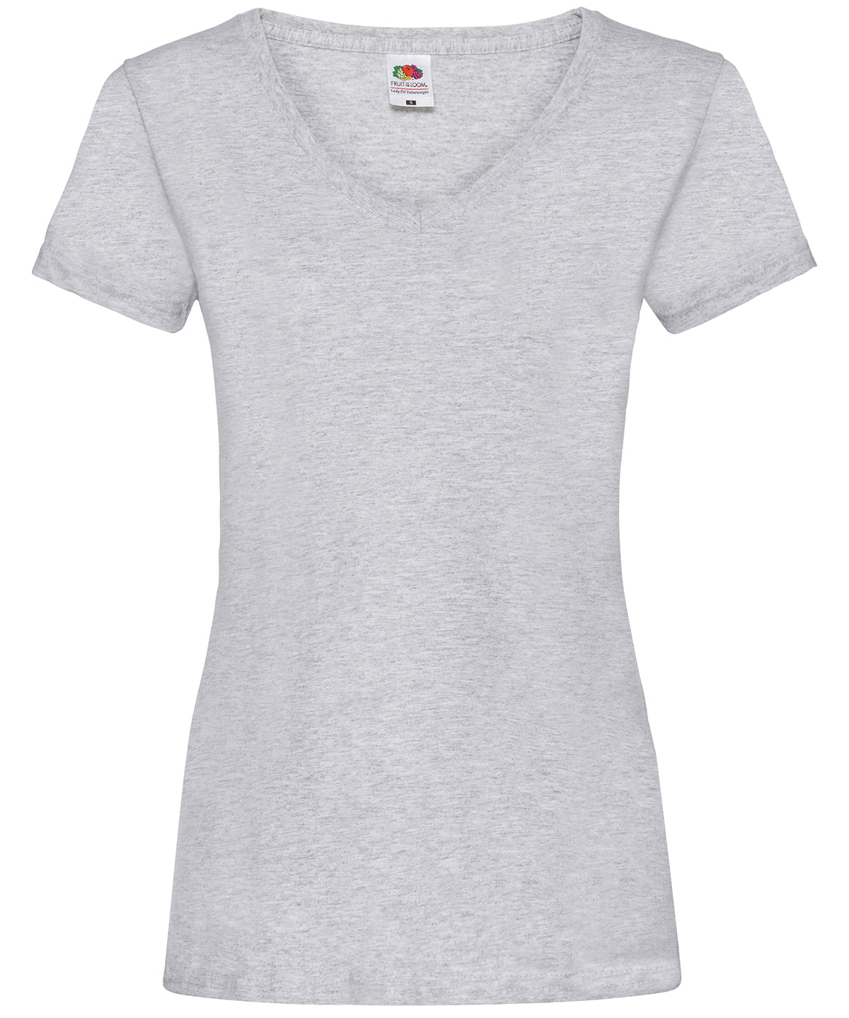 Tryck din logga på T-shirts från Fruit of the Loom - Anpassa Valueweight V-ringad T-shirt -Dam i färgen Ljunggrå för företag, föreningar och privatpersoner