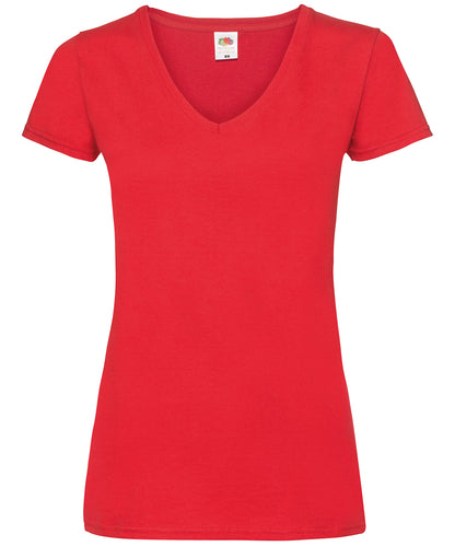 Tryck din logga på T-shirts från Fruit of the Loom - Anpassa Valueweight V-ringad T-shirt -Dam i färgen Mellan röd för företag, föreningar och privatpersoner