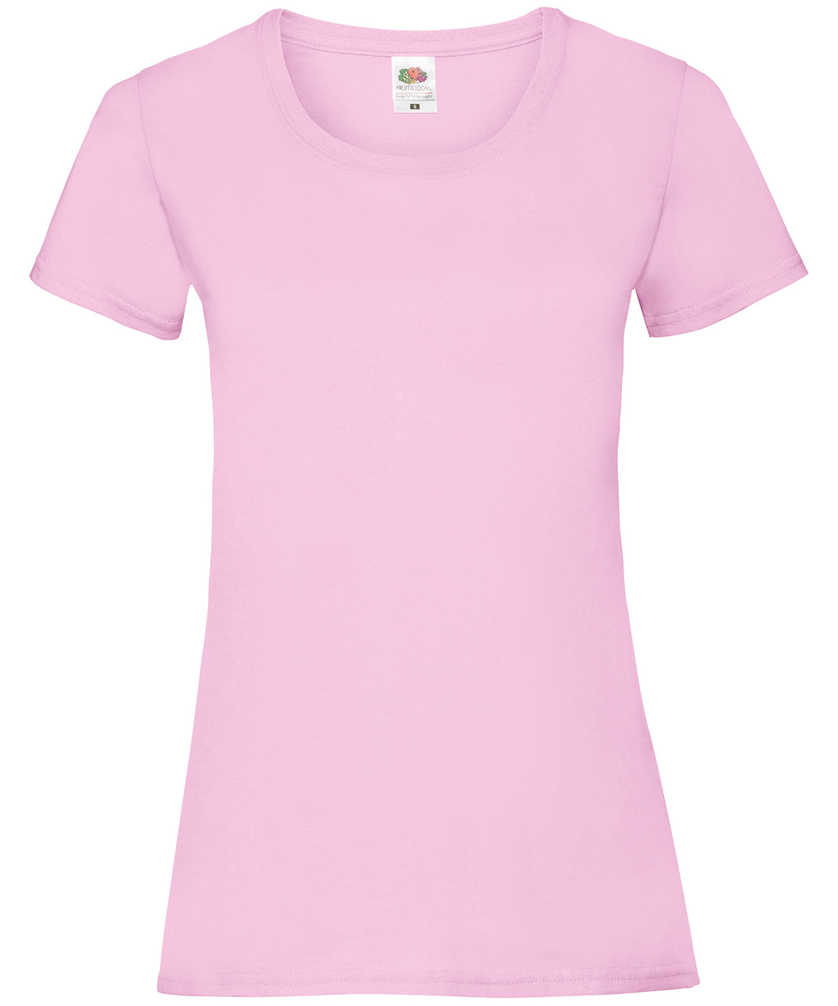 Tryck din logga på T-shirts från Fruit of the Loom - Anpassa Valueweight T-shirt – Dam i färgen Ljusrosa för företag, föreningar och privatpersoner