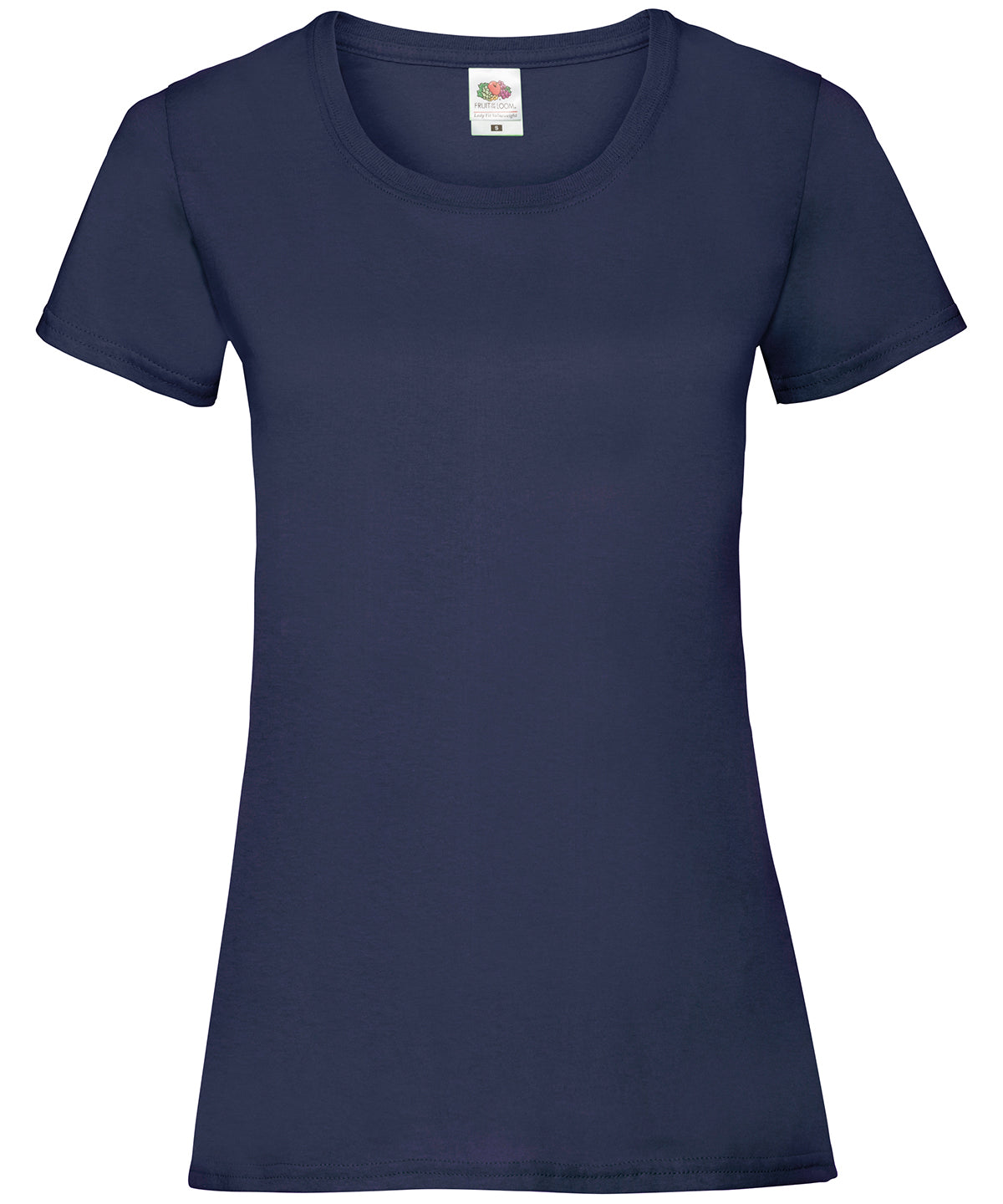 Tryck din logga på T-shirts från Fruit of the Loom - Anpassa Valueweight T-shirt – Dam i färgen Marinblå för företag, föreningar och privatpersoner