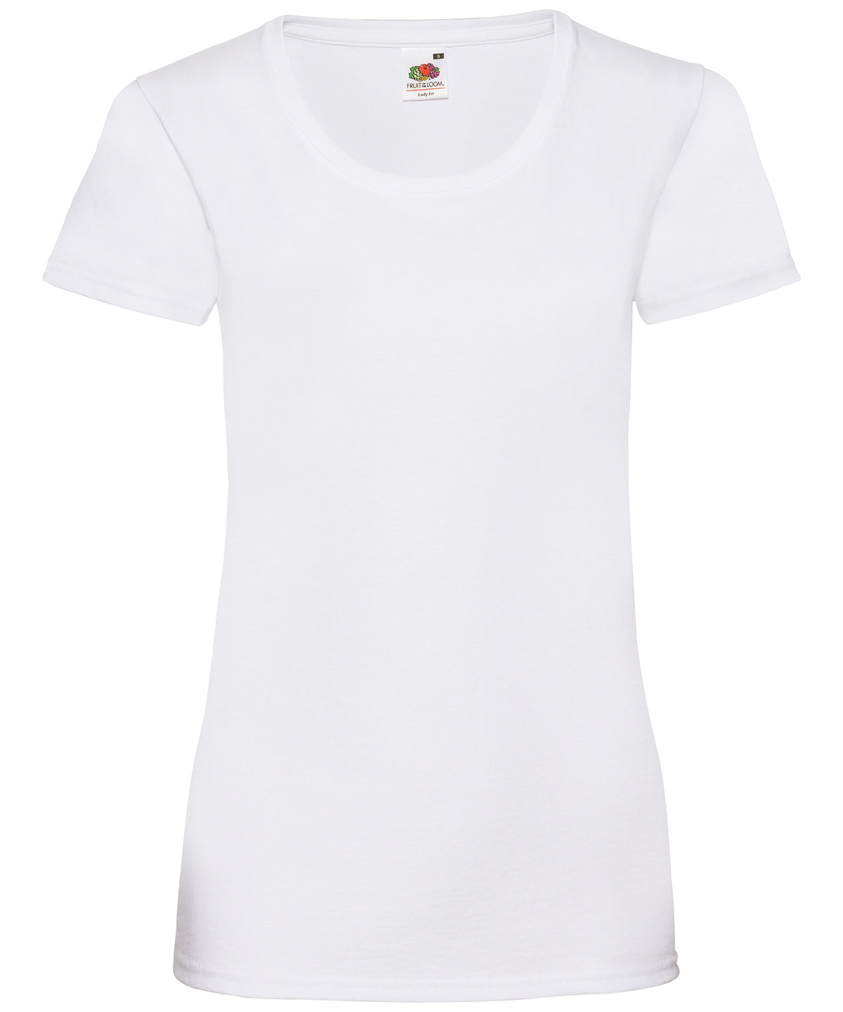 Tryck din logga på T-shirts från Fruit of the Loom - Anpassa Valueweight T-shirt – Dam i färgen Vit för företag, föreningar och privatpersoner
