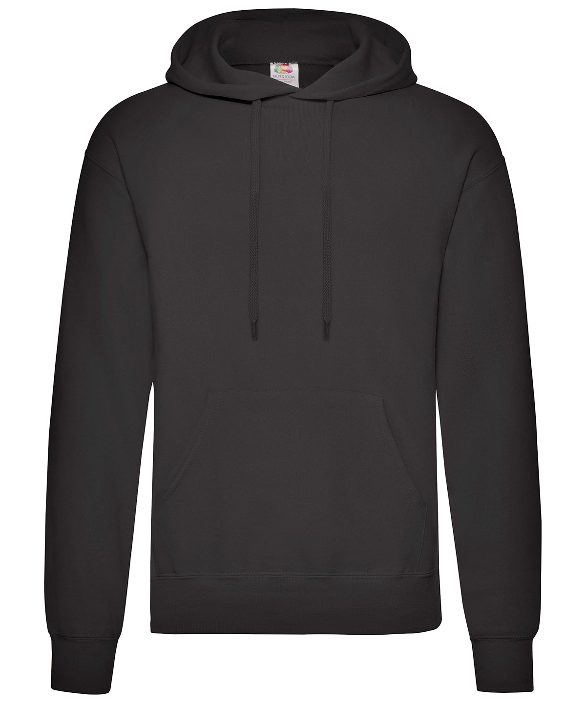 Tryck din logga på Hoodies från Fruit of the Loom - Anpassa Fruit Of The Loom - Klassisk 80/20 sweatshirt med huva i färgen Svart för företag, föreningar och privatpersoner
