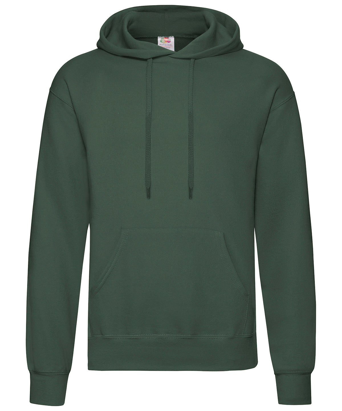 Tryck din logga på Hoodies från Fruit of the Loom - Anpassa Fruit Of The Loom - Klassisk 80/20 sweatshirt med huva i färgen Djup grön för företag, föreningar och privatpersoner