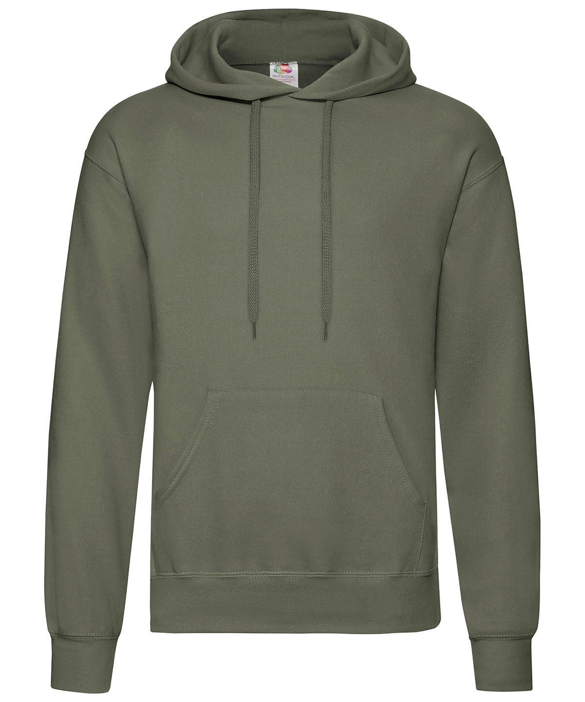 Tryck din logga på Hoodies från Fruit of the Loom - Anpassa Fruit Of The Loom - Klassisk 80/20 sweatshirt med huva i färgen Oliv för företag, föreningar och privatpersoner