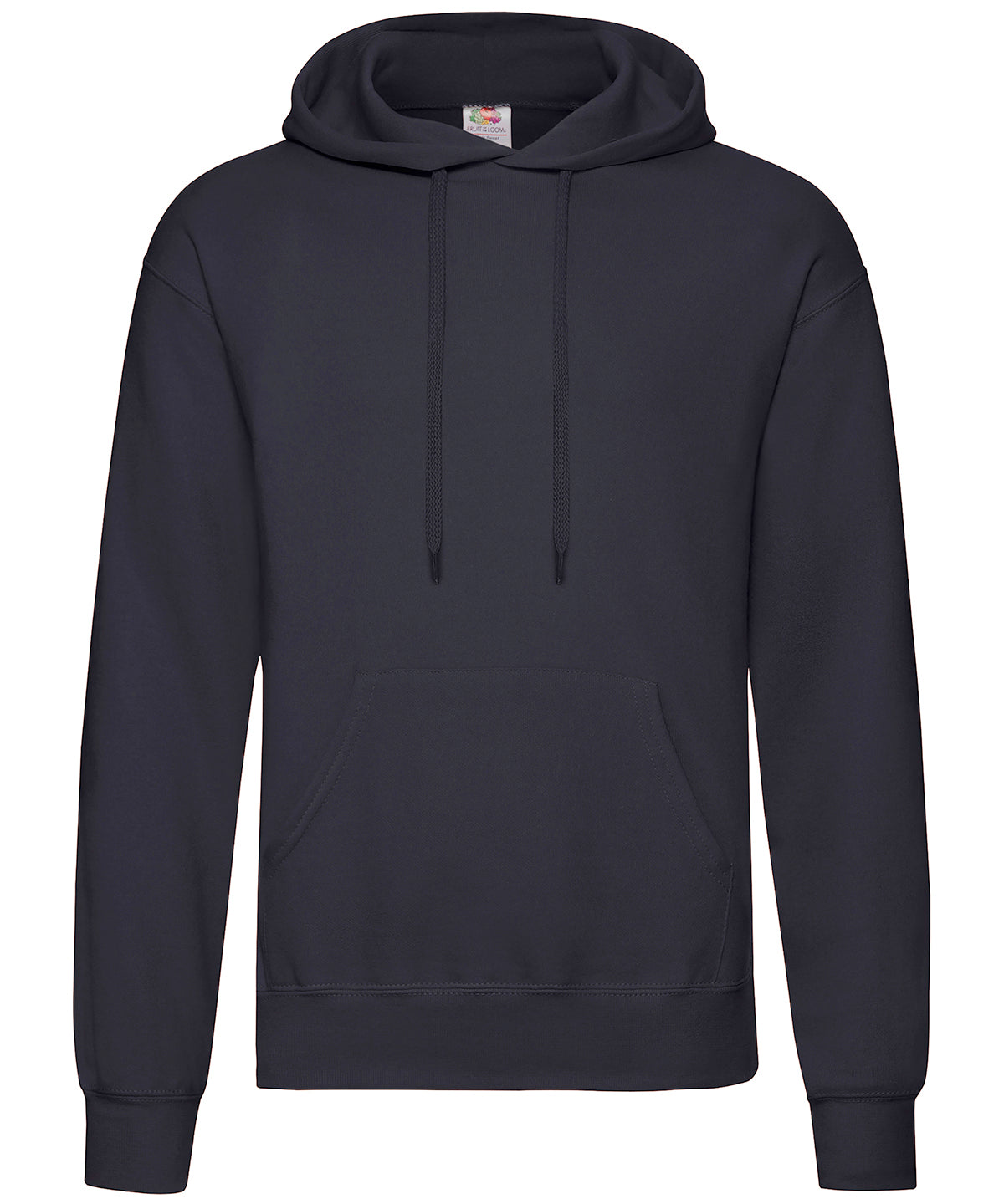 Tryck din logga på Hoodies från Fruit of the Loom - Anpassa Fruit Of The Loom - Klassisk 80/20 sweatshirt med huva i färgen Marinblå för företag, föreningar och privatpersoner