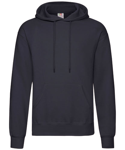 Tryck din logga på Hoodies från Fruit of the Loom - Anpassa Fruit Of The Loom - Klassisk 80/20 sweatshirt med huva i färgen Marinblå för företag, föreningar och privatpersoner