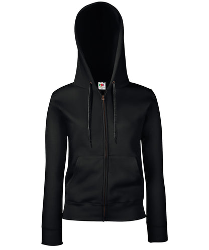 Tryck din logga på Hoodies från Fruit of the Loom - Anpassa Fruit Of The Loom - Premium 70/30 Hoodie för damer i färgen Svart för företag, föreningar och privatpersoner