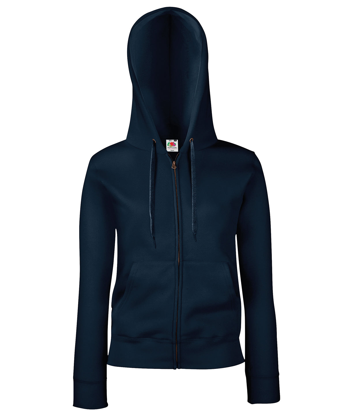 Tryck din logga på Hoodies från Fruit of the Loom - Anpassa Fruit Of The Loom - Premium 70/30 Hoodie för damer i färgen Marinblå för företag, föreningar och privatpersoner