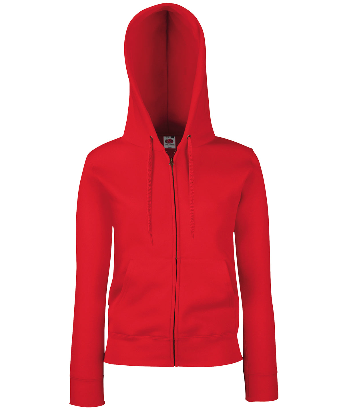 Tryck din logga på Hoodies från Fruit of the Loom - Anpassa Fruit Of The Loom - Premium 70/30 Hoodie för damer i färgen Mellan röd för företag, föreningar och privatpersoner