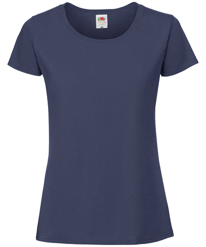 Tryck din logga på T-shirts från Fruit of the Loom - Anpassa Iconic 195 Premium T-shirt – Dam i färgen Marinblå för företag, föreningar och privatpersoner