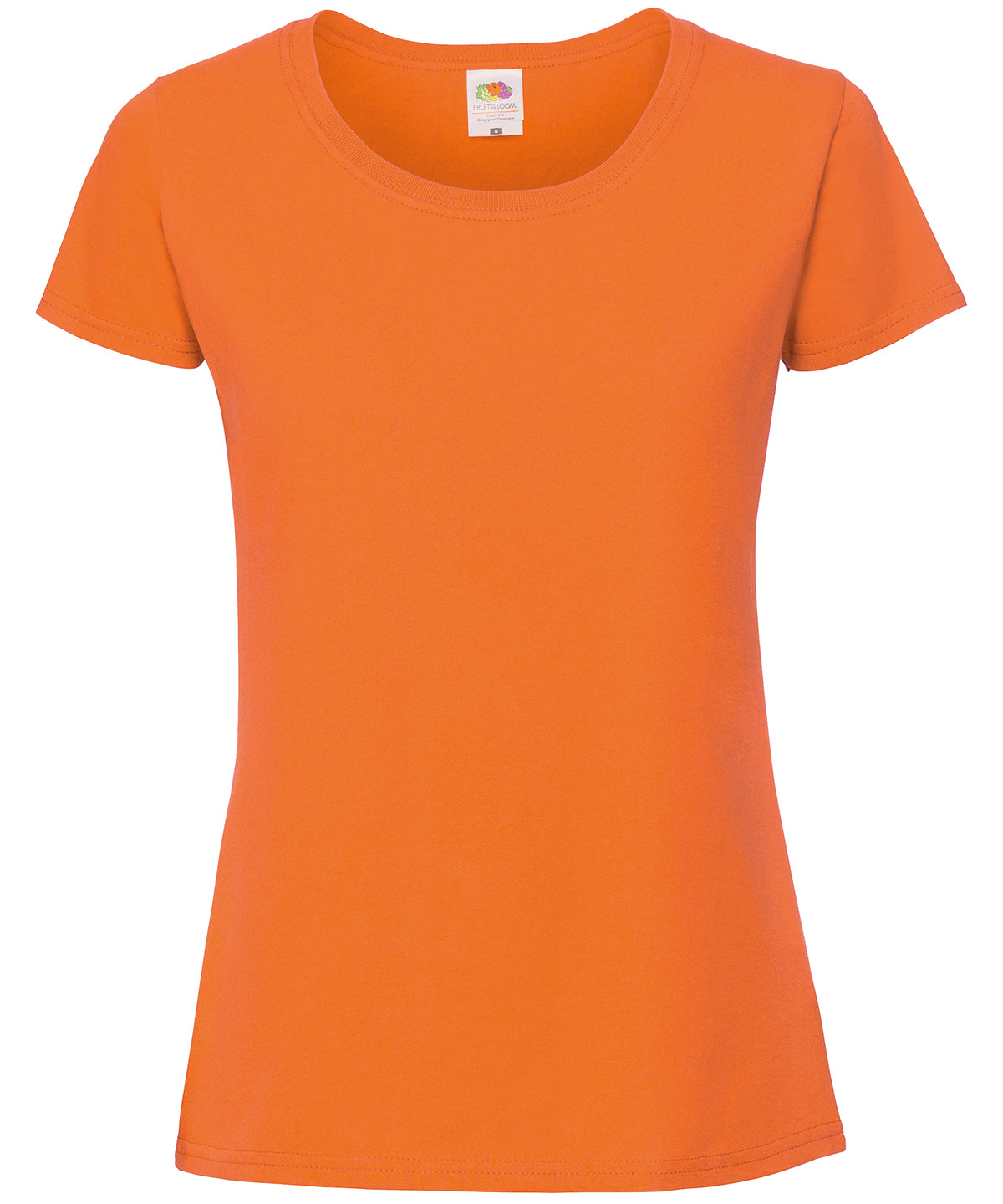Tryck din logga på T-shirts från Fruit of the Loom - Anpassa Iconic 195 Premium T-shirt – Dam i färgen Mellan Orange för företag, föreningar och privatpersoner
