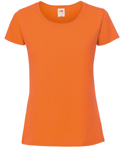 Tryck din logga på T-shirts från Fruit of the Loom - Anpassa Iconic 195 Premium T-shirt – Dam i färgen Mellan Orange för företag, föreningar och privatpersoner