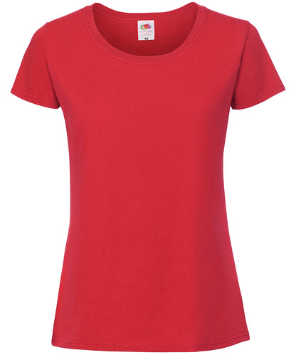 Tryck din logga på T-shirts från Fruit of the Loom - Anpassa Iconic 195 Premium T-shirt – Dam i färgen Mellan röd för företag, föreningar och privatpersoner
