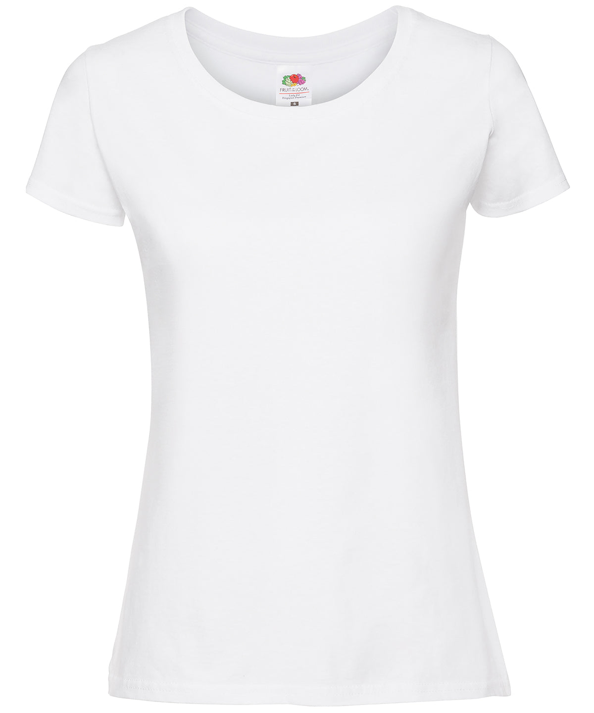 Tryck din logga på T-shirts från Fruit of the Loom - Anpassa Iconic 195 Premium T-shirt – Dam i färgen Vit för företag, föreningar och privatpersoner