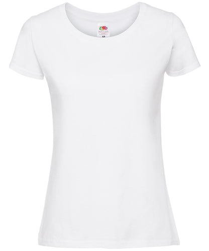 Tryck din logga på T-shirts från Fruit of the Loom - Anpassa Iconic 195 Premium T-shirt – Dam i färgen Vit för företag, föreningar och privatpersoner