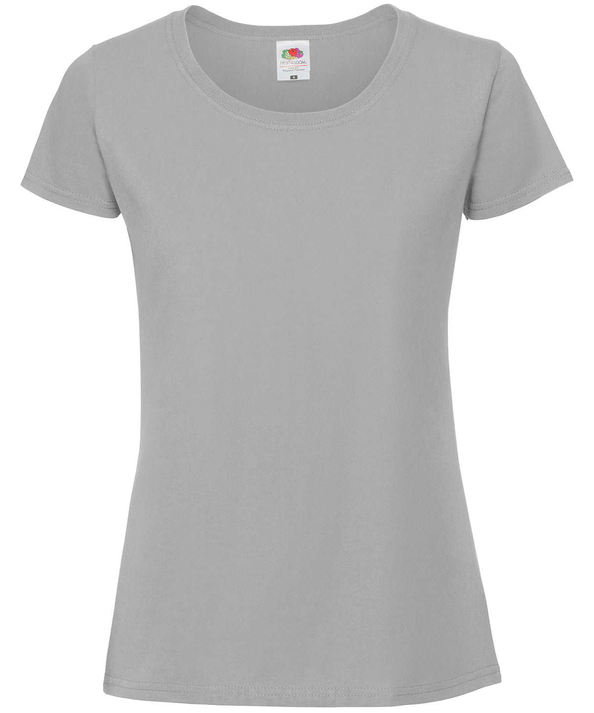 Tryck din logga på T-shirts från Fruit of the Loom - Anpassa Iconic 195 Premium T-shirt – Dam i färgen Silver för företag, föreningar och privatpersoner