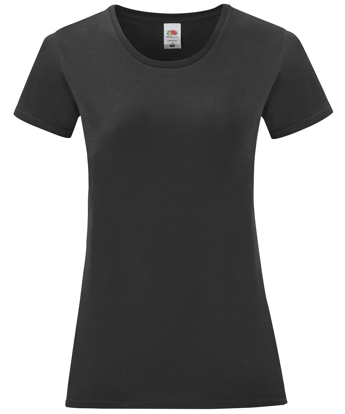 Tryck din logga på T-shirts från Fruit of the Loom - Anpassa Iconic T-shirt – Dam i färgen Svart S för företag, föreningar och privatpersoner