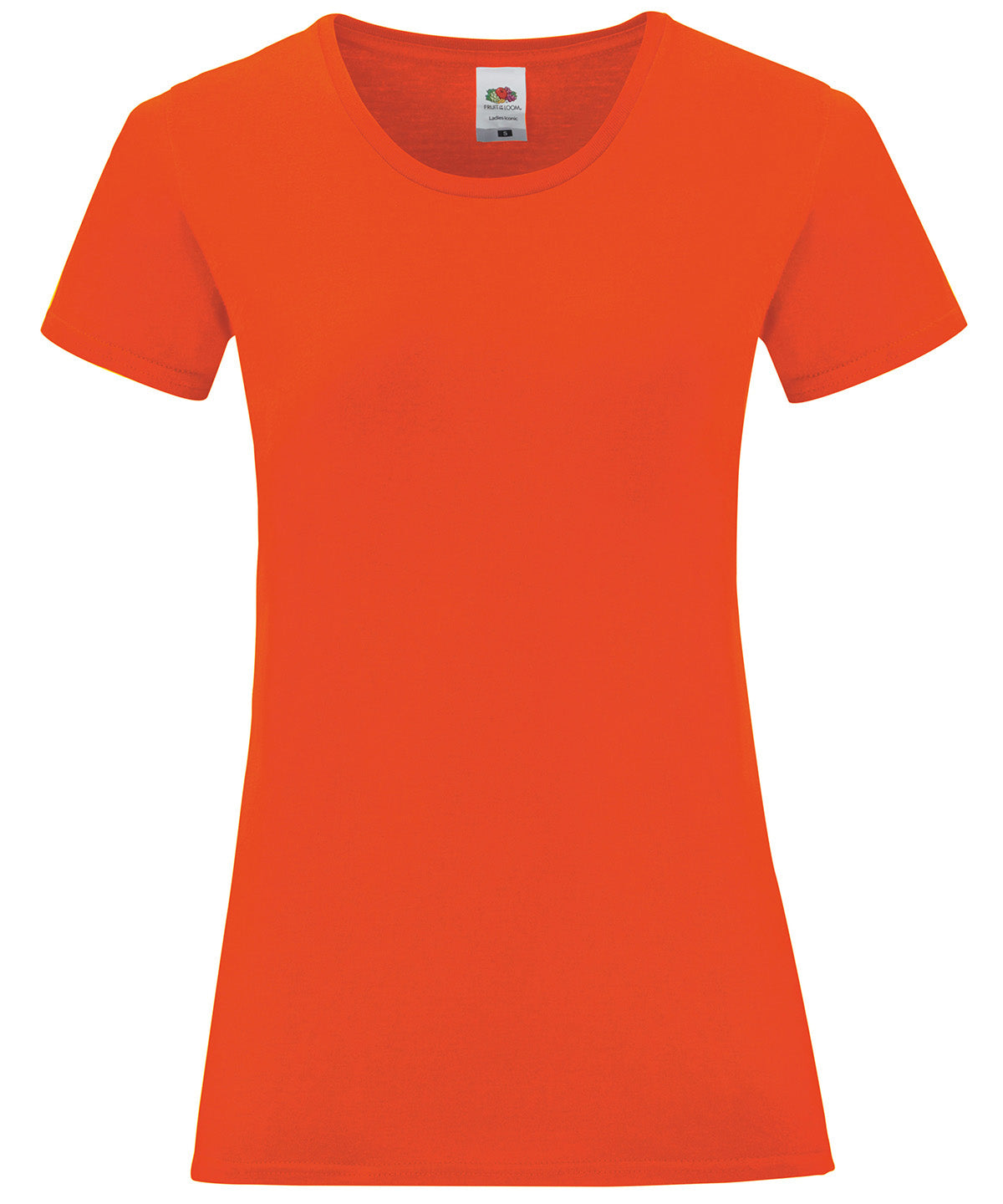 Tryck din logga på T-shirts från Fruit of the Loom - Anpassa Iconic T-shirt – Dam i färgen Mellan Orange för företag, föreningar och privatpersoner