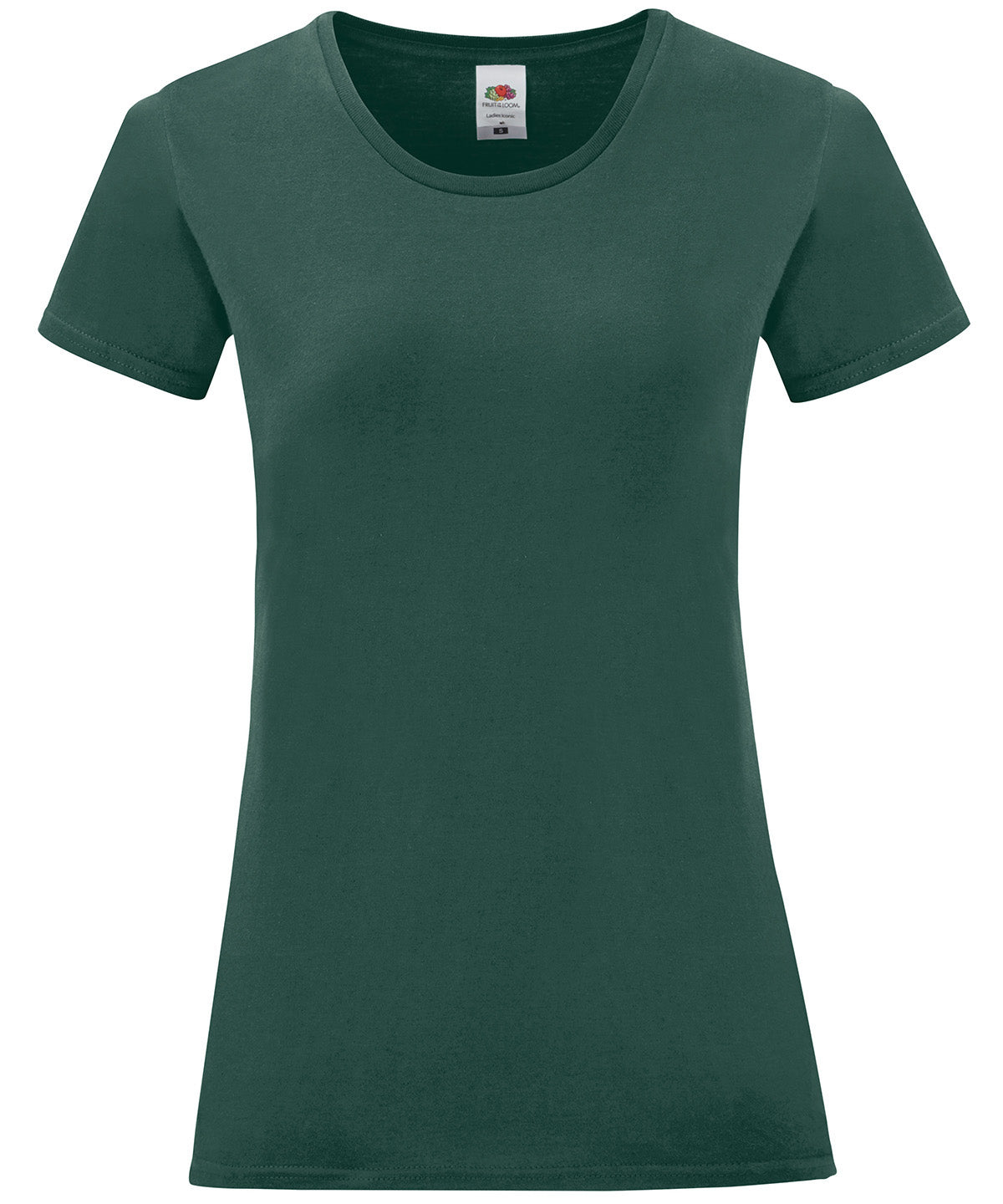 Tryck din logga på T-shirts från Fruit of the Loom - Anpassa Iconic T-shirt – Dam i färgen Mörkgrön 2XL för företag, föreningar och privatpersoner