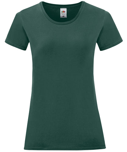 Tryck din logga på T-shirts från Fruit of the Loom - Anpassa Iconic T-shirt – Dam i färgen Mörkgrön 2XL för företag, föreningar och privatpersoner