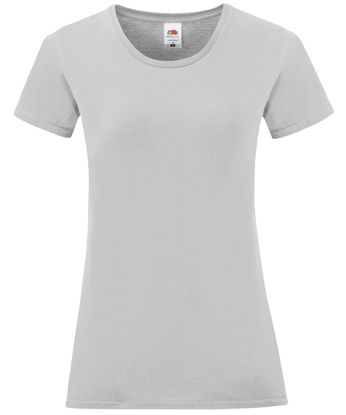 Tryck din logga på T-shirts från Fruit of the Loom - Anpassa Iconic T-shirt – Dam i färgen Silver S för företag, föreningar och privatpersoner