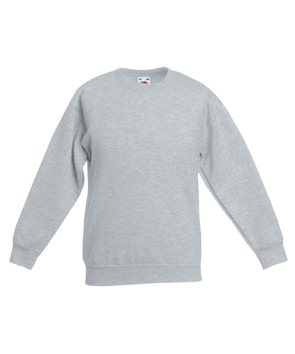 Tryck din logga på Sweatshirts från Fruit of the Loom - Anpassa Fruit Of The Loom - Premium-sweatshirt med set-in för barn i färgen Ljunggrå för företag, föreningar och privatpersoner