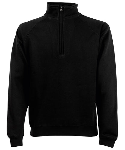 Tryck din logga på Sweatshirts från Fruit of the Loom - Anpassa Fruit Of The Loom - Premium 70/30 sweatshirt med halsringning och dragkedja i färgen Svart för företag, föreningar och privatpersoner