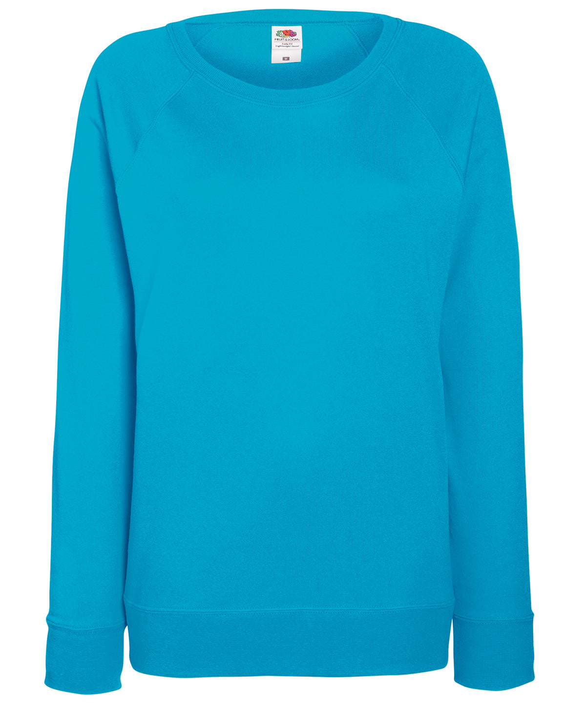Tryck din logga på Sweatshirts från Fruit of the Loom - Anpassa Fruit Of The Loom - Lätt raglan sweatshirt för damer i färgen Mellanblå för företag, föreningar och privatpersoner