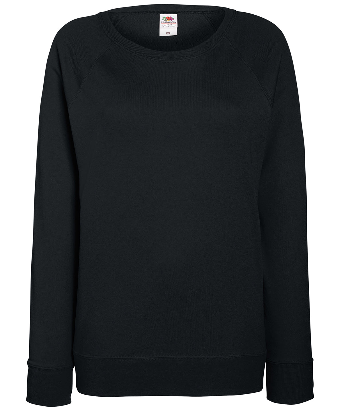 Tryck din logga på Sweatshirts från Fruit of the Loom - Anpassa Fruit Of The Loom - Lätt raglan sweatshirt för damer i färgen Svart för företag, föreningar och privatpersoner